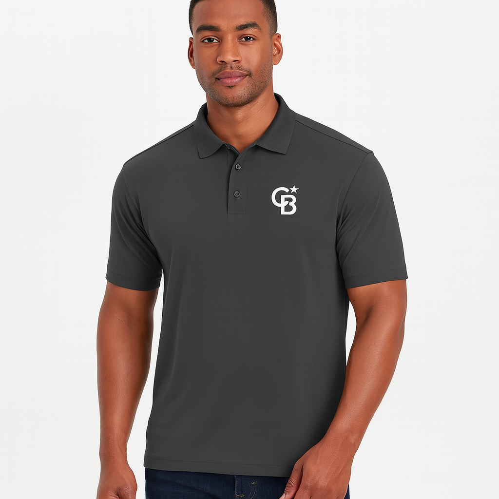 Graphite Men's Performance Polo Shirt with CB Star Logo — UV Sun Protection - Fast Ship